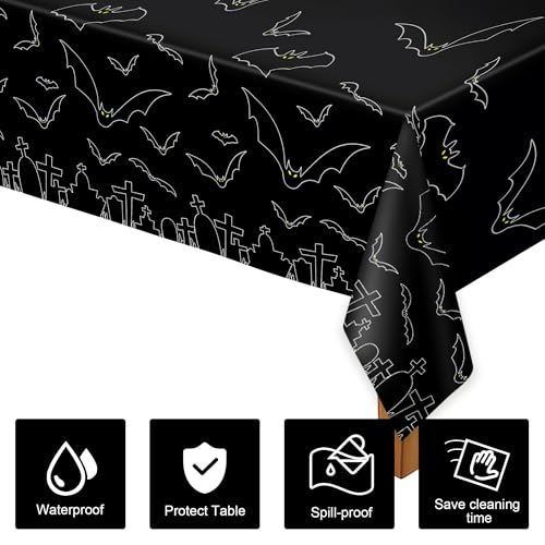 Image of Childom 3 Pack Halloween Tablecloth Rectangle Table,Halloween Decorations | 54 inch x 108 inch Disposable Plastic Tablecloths,Plastic Table Cover for Halloween Party Decorations,Halloween Party Supplies Favors