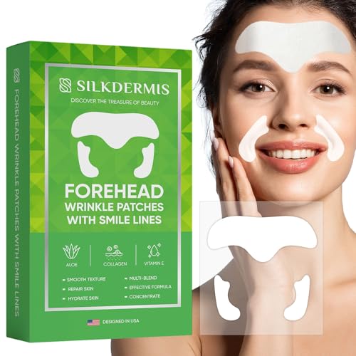 SILKDERMIS Smile Line and Forehead Wrinkle Patches: Smile Line Treatment with Aloe, Collagen, Vitamin E-Forehead Patches 12pcs, Smile Line Patches 24pcs