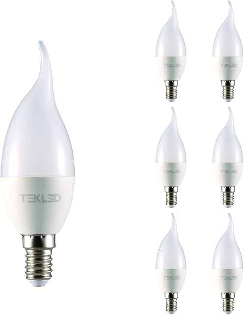 TEKLED® C37 LED Bulbs | Flame Tip Candle E14 Small Edison Screw | Energy Saving 6W Light Bulb 50W Incandescent Bulb Equivalent | 2700K 470 LM NONDIMMABLE | 6-Pack | Warm White