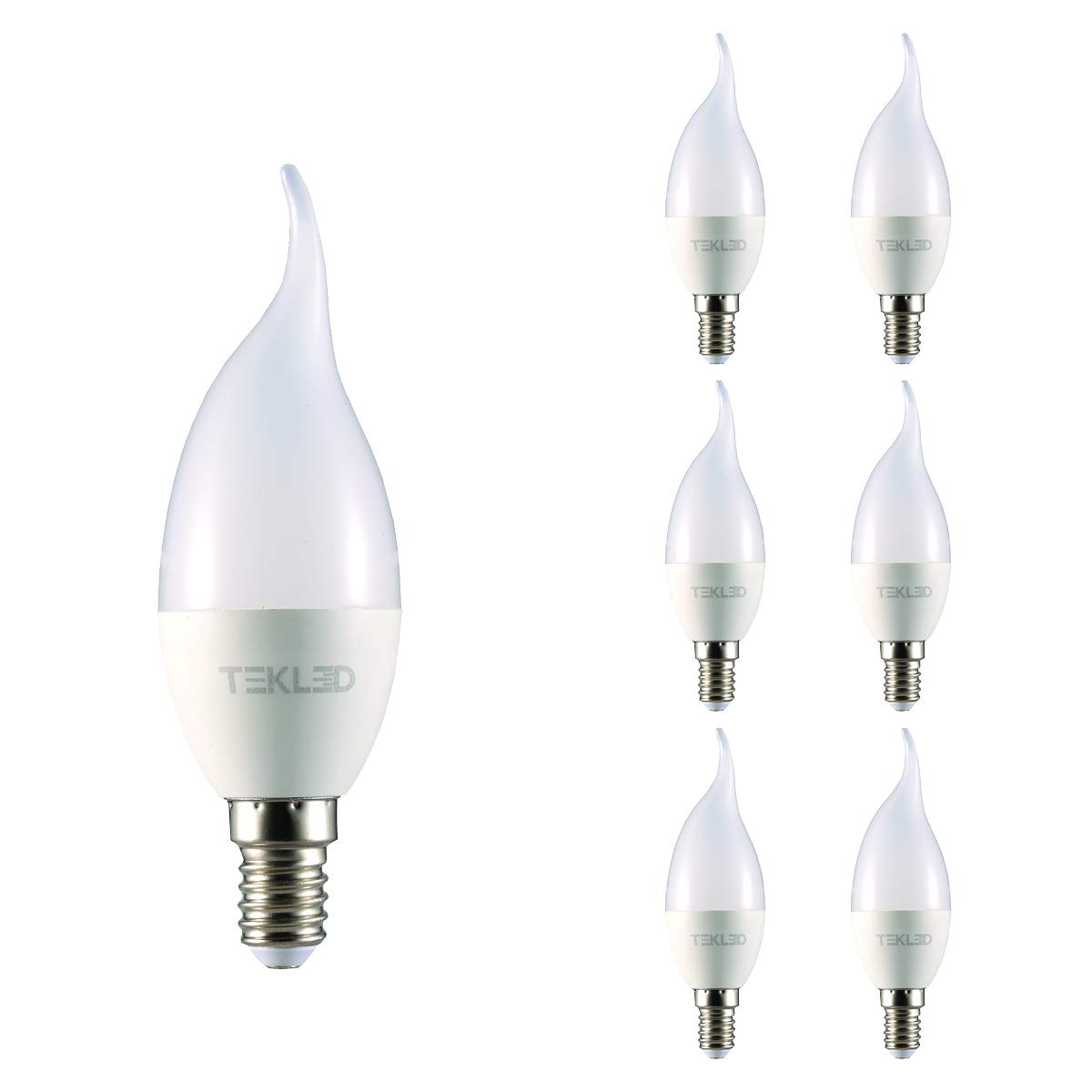 TEKLED® C37 LED Bulbs | Flame Tip Candle E14 Small Edison Screw | Energy Saving 6W Light Bulb 50W Incandescent Bulb Equivalent | 6000K 470 LM NONDIMMABLE | 6-Pack | Daylight