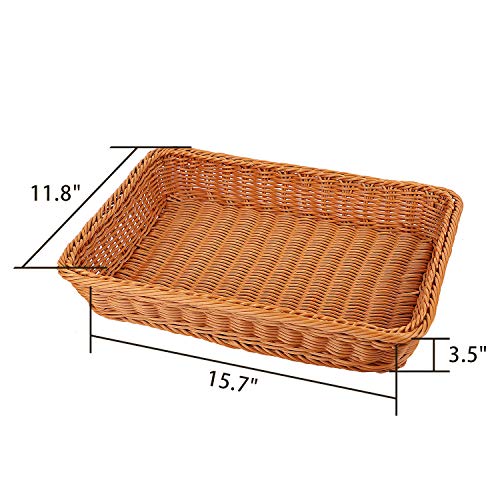 Keileoho 3 Packs 16 Inch Poly Wicker Bread Baskets, Handmade Woven Pantry Organizer, Tabletop Food Serving Baskets For Fruits, Vegetables And Snacks, Restaurant, Hotel Serving, Brown #TOP1