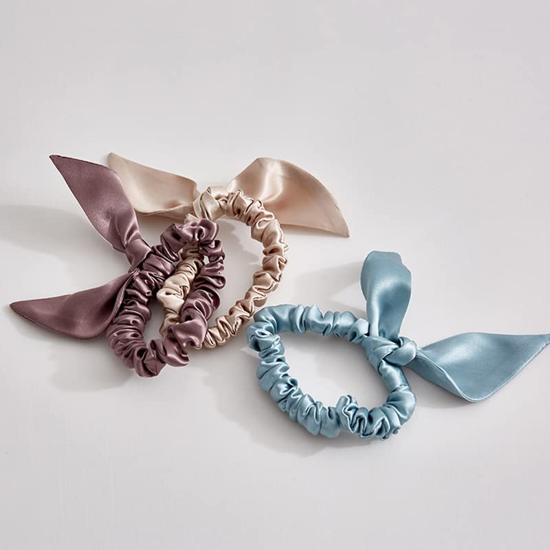 Miniatura 7 de THXSILK Coleteros de seda con lazo para mujer, de seda de morera pura, para niñas y mujeres, pelo grueso, color carbón, 2.8 pulgadas
