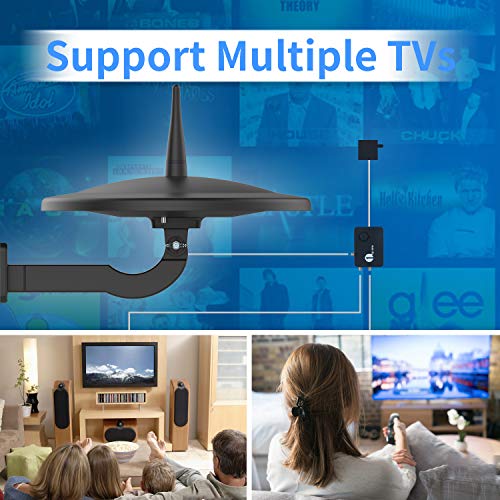 1byone Omni Directional Outdoor TV Antenna, VHF/UHF 720° Reception UFO Clean Design Up to 150 Miles, Upgrade Exclusive Smartpass Amplified, Indoor/Outdoor/RV/Attic Use