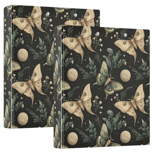 Image of Moon Moth Green Boho 3 Ring Binder with 2 Interior Pockets 1.5 inch Binders 3 Ring Heavy Duty Fit 8.5 inch x 11 inch Letter Size for Office School, 2 Pack