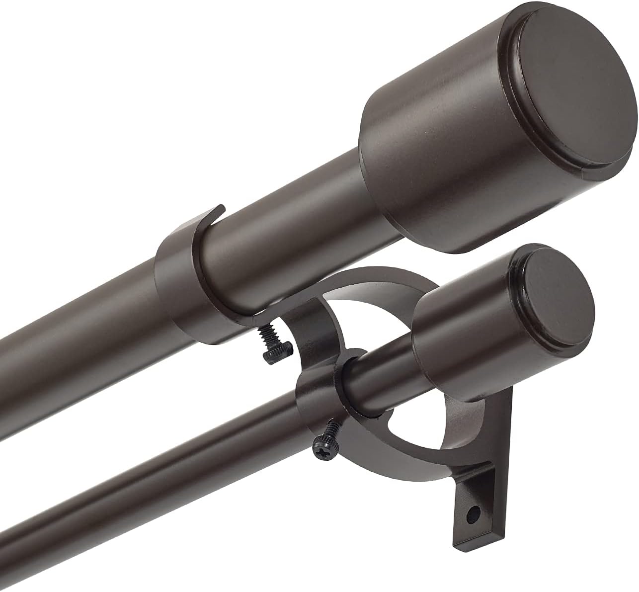 Kemmie 1" Window Treatment Curtain Rod with Cylindrical Cap Finials, Double Drapery Rod Adjustable Length 36-72", Bronze