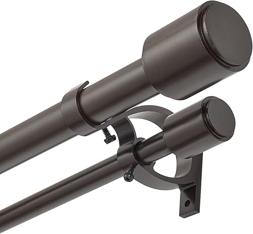 Barra de cortina de tratamiento de ventana de 1 pulgada con remates de tapa cilíndrica, barra de cortina doble longitud ajustable 36-72 pulgadas,