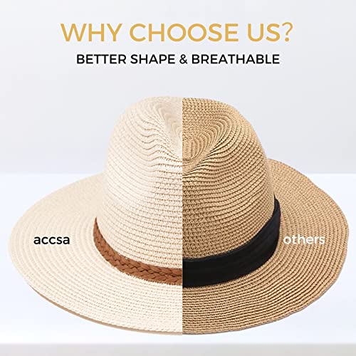 Accsa Women Sun Hat Stylish Panama Straw Hat Wide Brim Summer Hat Ladies Beach Hat Upf 50+ thumb #3