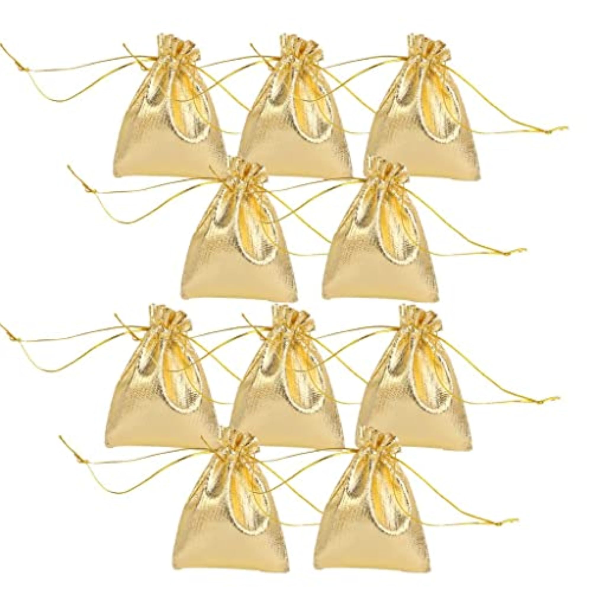 10pcs Gold Organza Drawstring Jewelry Pouches