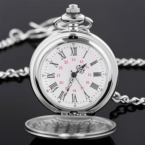 Image of Smooth Pocket Watch Alloy Steel Quartz Roman /Arabic Numerals with 37cm Chain for Father's Day Xmas Best Gifts