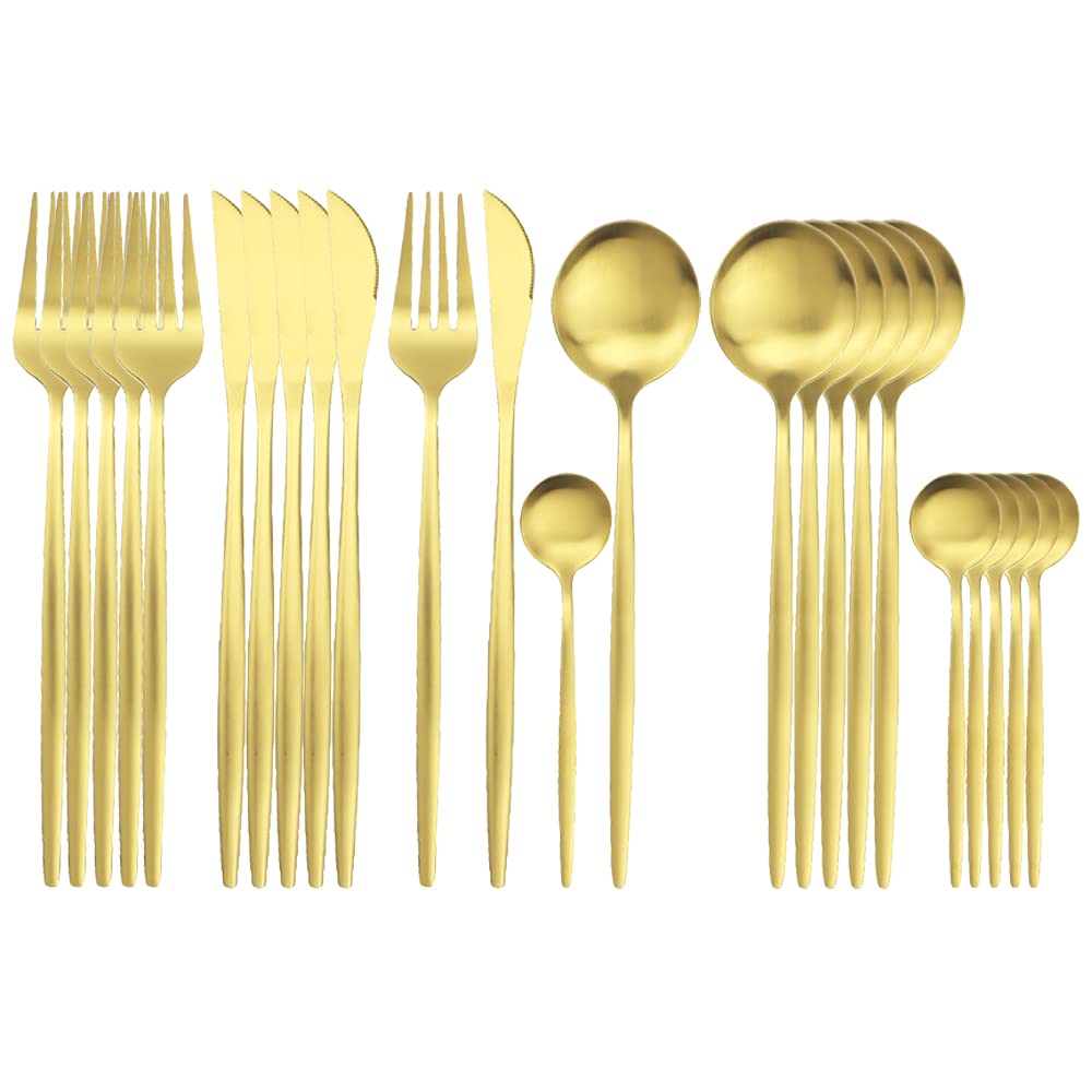Ensemble de couverts en argenterie, ensemble mats 24 pièces, vaisselle acier inoxydable, couteau, fourchette, cuillère à café, cuisine, fête, bleu