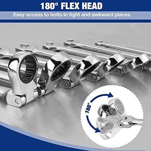 Image of WORKPRO 8-piece Ratcheting Combination Wrench Set, Metric & Polished