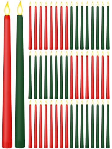 Funtery 48 Pcs Flameless LED Taper Candles,Red, Green,11",Classic Style