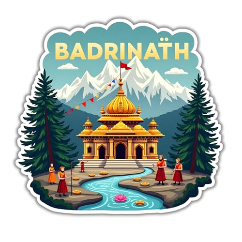 Image of Naxon Badrinath Temple Theme Souvenir Wooden Fridge Magnet for Refrigerator - Printed Fridge Magnet for Kitchen & Home Decor | Perfect Souvenir Gift | Size 3x3 in | Pack of 1