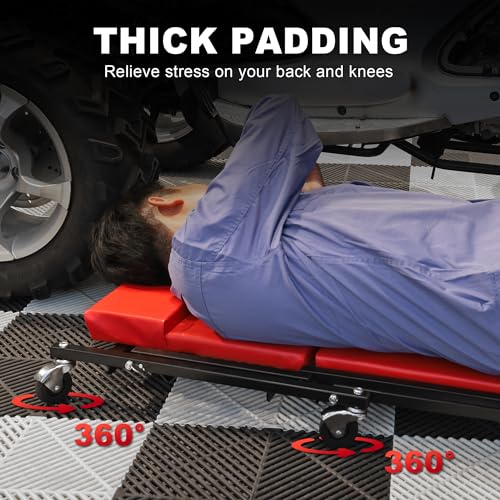 Image of Big RED 36 inch Rolling Foldable Automotive Creeper， Car Creeper, 2-in-1 Garage Shop Creeper for Auto Repair, 300 Lbs Capacity, Red，TAM6505RR Torin
