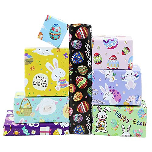 Papier cadeau de Pâques Lot de 8 feuilles de 50x70 cm aux motifs colorés de printemps