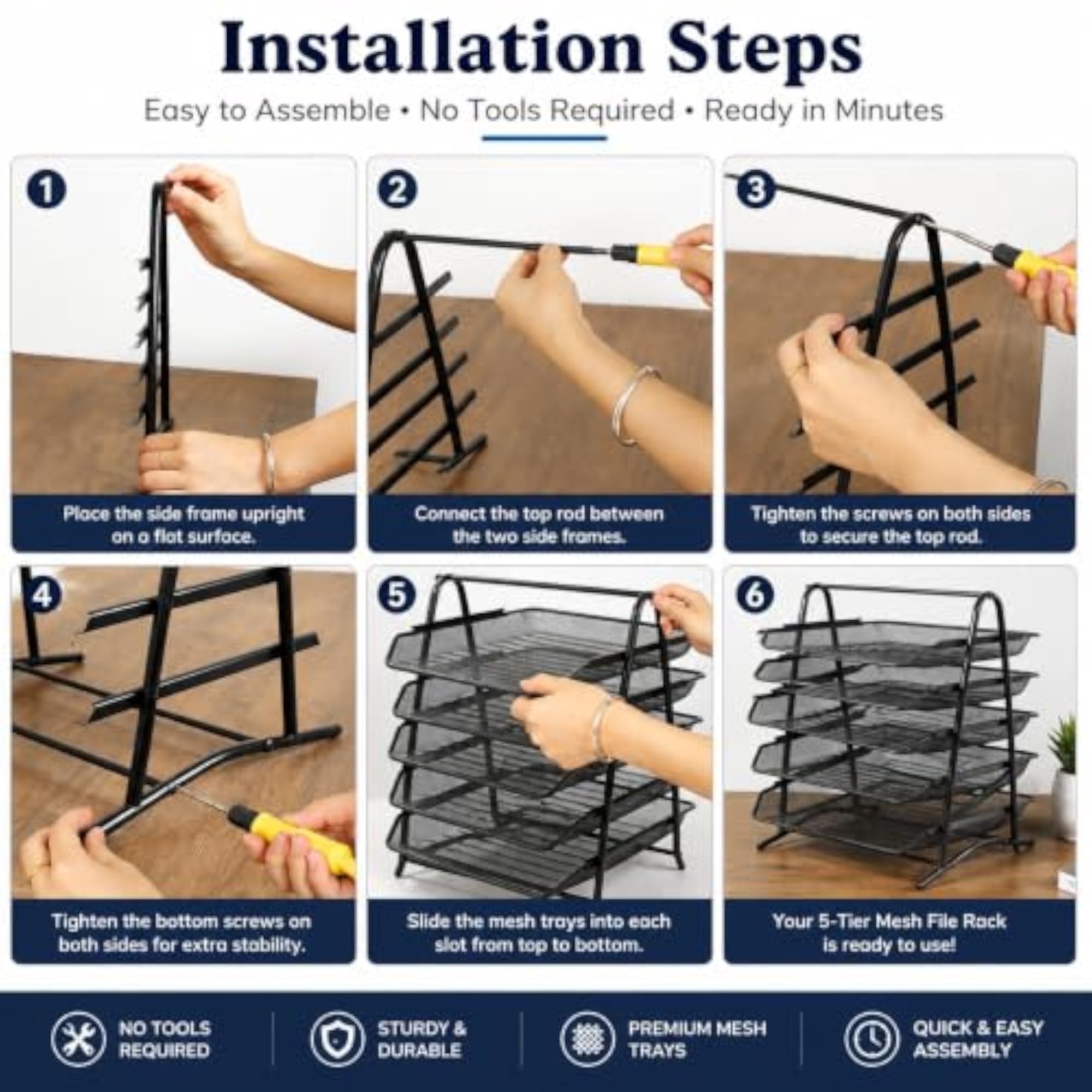 5 Tier Mesh Metal Desk Organiser for A4 Papers and Documents