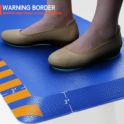 Image of FEATOL Anti Fatigue Mat Industrial, Ergonomic Standing Floor Mat for Work for Stand -Safety Support for Leg & Back Pain(Blue with Yellow Border, 17 inch x 24 inch, 1PC)