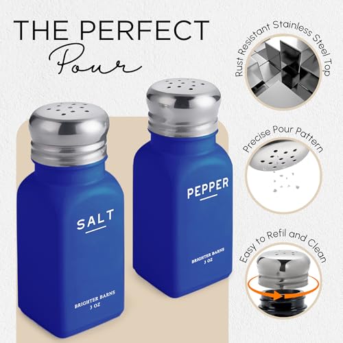 Image of Blue Salt and Pepper Shakers Set by Brighter Barns - Cute Salt Shaker - Modern Kitchen Decor and Accessories for Dining Table Centerpiece, Coastal Home Decor, Dining Room, Restaurants, Airbnb (Blue)