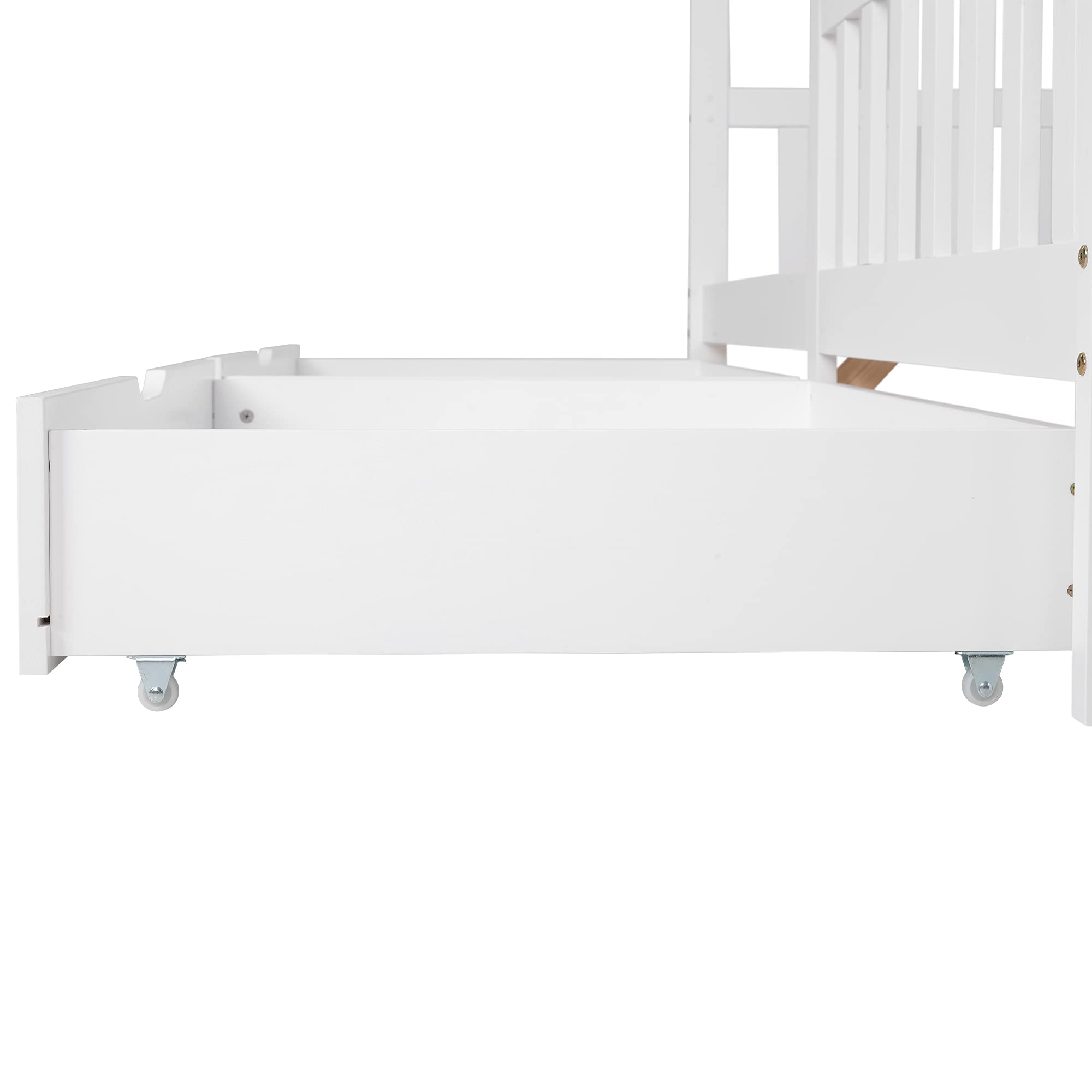 ModernLuxe Cama para niños 90 x 200 cm, Cama Infantil con cajones y Somier Estructura de Madera Pino En diseño de Casa con Reja de Seguridad Protección Blanco (sin colchón)
