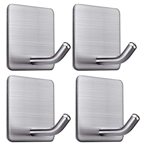 FOTYRIG Heavy Duty Adhesive Towel Hooks Stick on Towel Hanger Wall Holder Waterproof Stainless Steel Sticky Hooks for Hanging Bathroom Kitchen Home-4 Packs Cover
