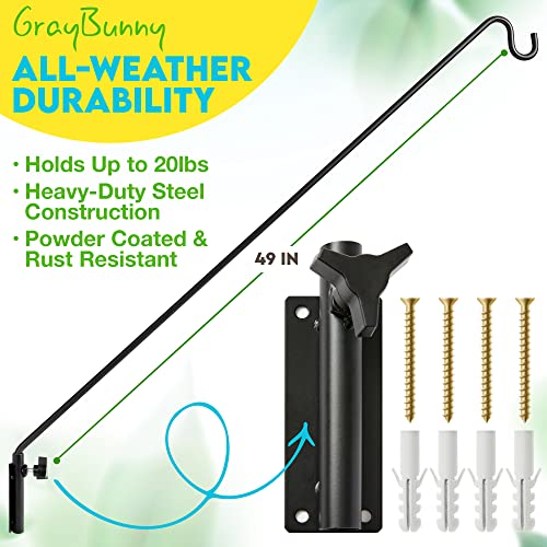 Gray Bunny Extended Bird Feeder Pole, 49” 2 Pack, Deck Bird Feeder Hook Wall Mounted, Heavy Duty Hanger, Deck Hook for Plants, Suet Baskets - Rust Proof & Adjustable (Black)