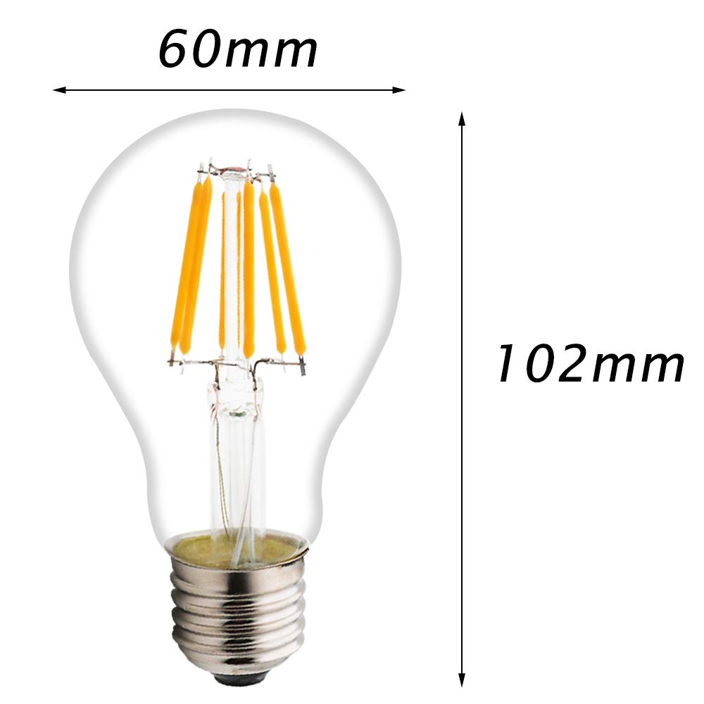 6W Bombillas de Filamento A60 Estandar E27,No regulable,Edison LED Retro filamento bombilla 2700K Blanco cálido Luz (18 pack)
