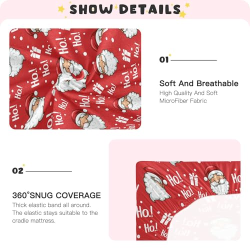 Image of Christmas Santa Hohoho Crib Sheets Soft Breathable Fitted Baby Crib Sheets Mattress Cover for Girl Boy, 52 inch x 28 inch x 9 inch