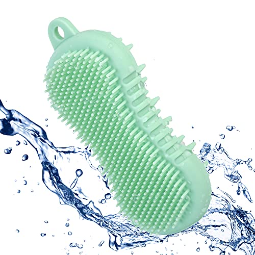 Exfoliating Silicone Body Scrubber,MODAPHY Soft Silicone Shower Brush for Skin Care and Scalp Care,Double Sided Bristles Design (Bamboo Green)