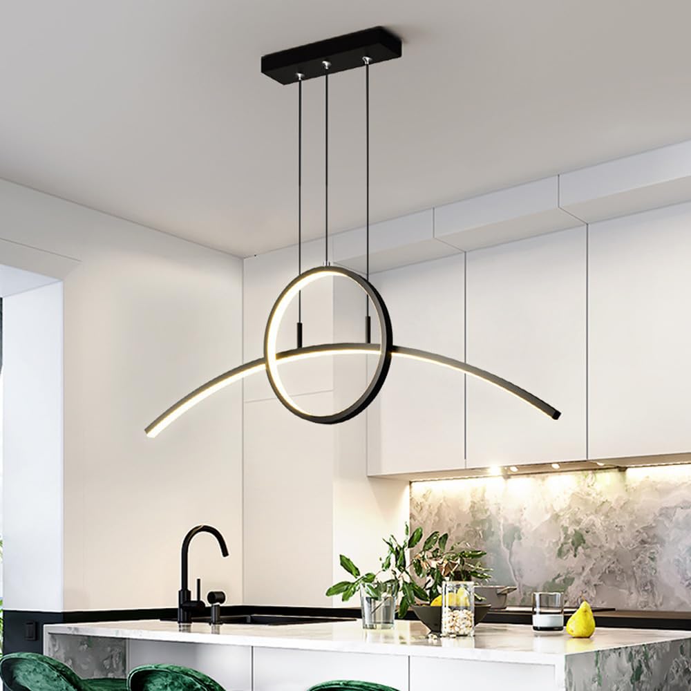 Abinlina Nordic LED Pendant Light for Dining Room, Adjustable Height Chandelier for Kitchen and Living Spaces(Dark Color)