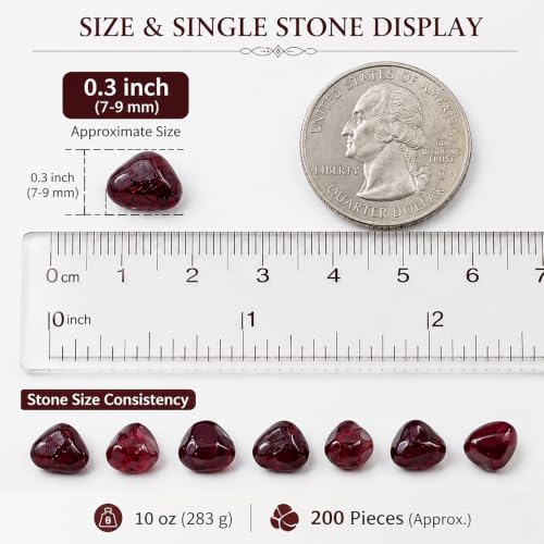 Image of Polished Garnet Crystal Chips 200 Pcs - 0.3 inch 10 oz Tumbled Stone Chips Crushed Sea Glass Stones Healing Reiki Crystal Jewelry Making Home Decoration