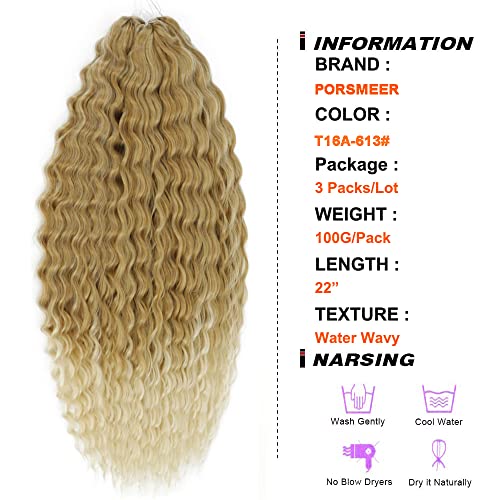 PORSMEER 3 Packs 22inch Long Deep Wave Curly Blonde to Light Blonde Crochet Hair Water Wave Twist Braiding Hair Extension Synthetic Ocean Wavy Hair Bundles for women - Image 2