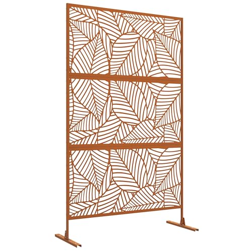 Outsunny Metal Outdoor Privacy Screen, Decorative Privacy Fence Screen, Outdoor Divider with Leaf...