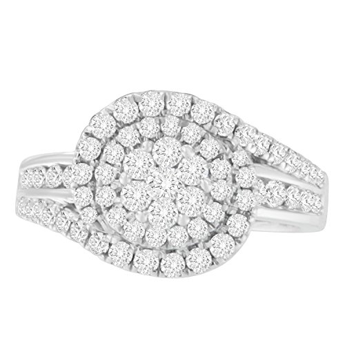 14K White Gold Round Cut Diamond Swirl Ring (1 cttw, H-I Color, SI1-SI2 Clarity)