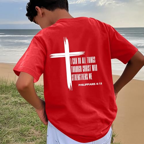 Image of KEEVICI Boys Christian Graphic Tees God Jesus Shirts for Kids Cross Faith Bible Verse Inspirational Religious Cotton T Shirt