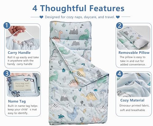 Image of Toddler Nap Mat with Removable Pillow,Ultra Soft Slumber Bags for Girls,Kids Sleeping Bags with Roll Up Design, Perfect for Preschool,Daycare,Kindergarten