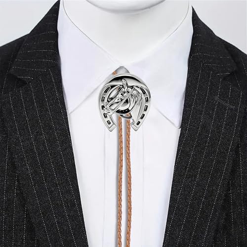 Image of Jeilwiy Bolo Tie for Men Western Cowboy Tie Necklace Gold Bolo Tie Leather Necktie Halloween Tie Accessories for Women