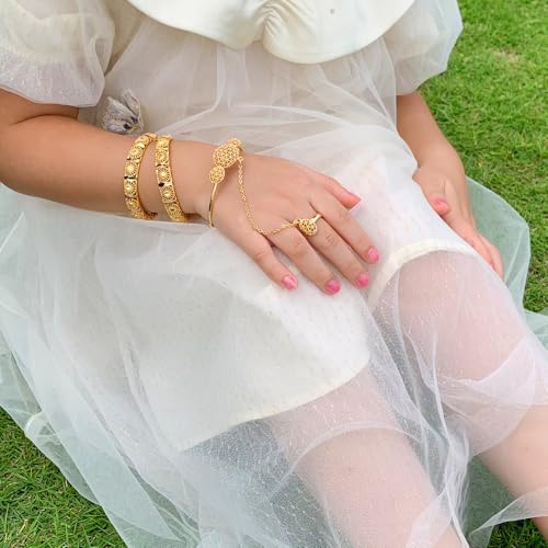 Ethlyn Kids Jewelry 18K Gold Plated Bangle Bracelet with ring Birthday Party Gifts for 5years old girls Christmas gift2