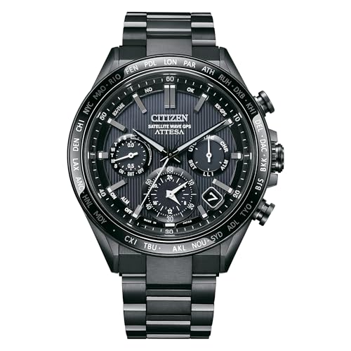 Image of CITIZEN Mens Eco-Drive Attesa Satellite Wave GPS Chronograph, Black Super Titanium with DLC Coated Case & Bracelet, Black Dial (Style: CC4055-65E)