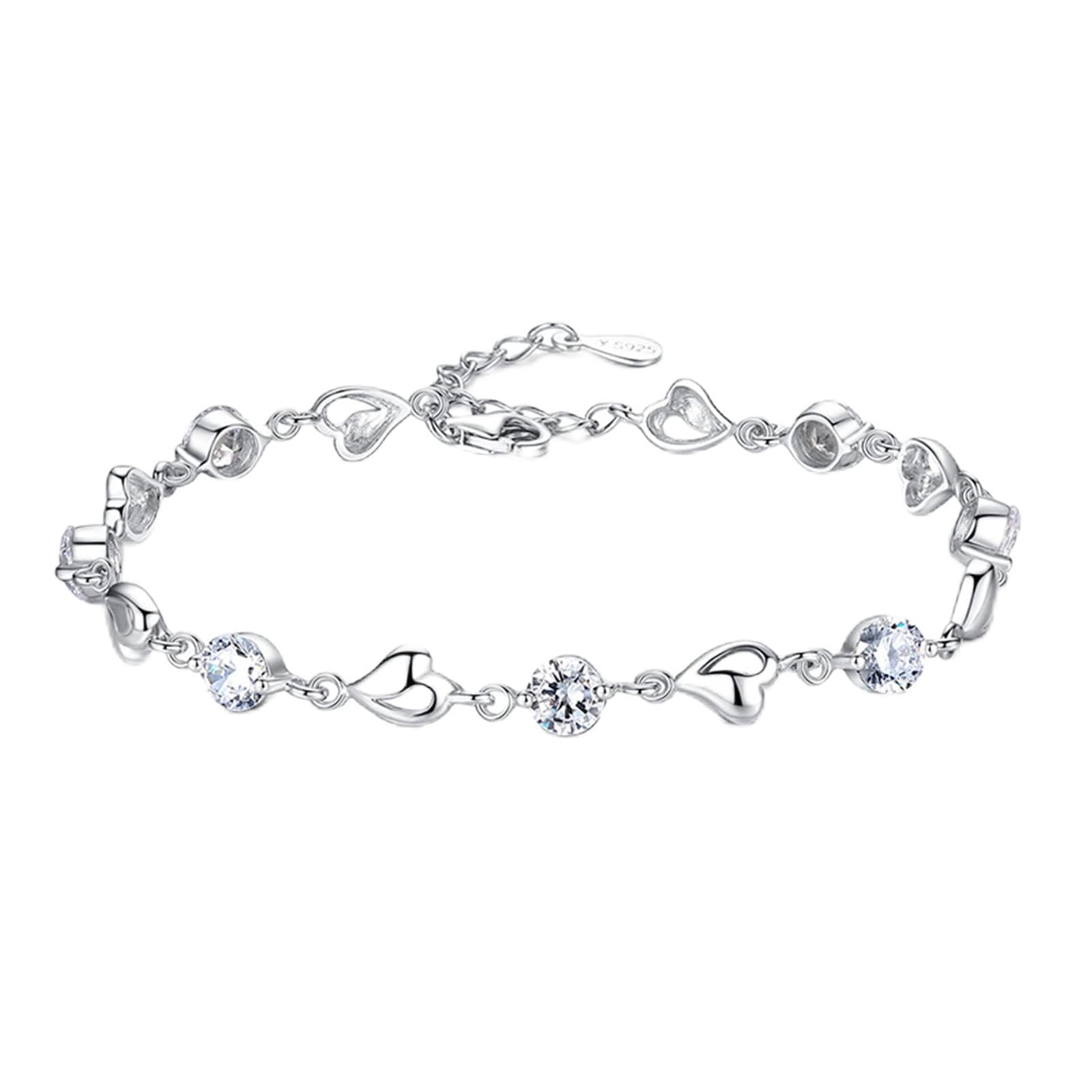 Aucuu Pulseras para Mujer, Pulsera Mujer de Ley 925 con Circonita Brillante, Pulseras Deslizantes de Cadena Ajustable, Joyería Nupcial para Bboda, Mujeres Niñas Día de la Madre Regalo de Joyería