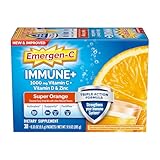 Emergen-C Immune+ Triple Action Immune Support Powder, BetaVia (R), 1000mg Vitamin C, B Vitamins, Vitamin D and Antioxidants, Super Orange – 30 Count