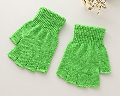 X&F Boys' and Girls' Solid Knitted Half Finger Mittens Typing Gloves, Small2