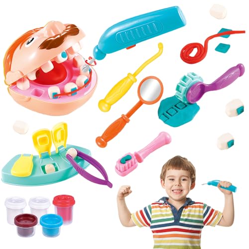 ADDLIVE Plastilina dentista brinquedo, conjunto de plástico dentista de 13 peças, conjunto de papéis médicos acessórios presente para crianças 3 4 5 6 anos