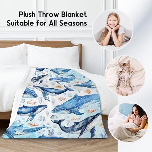 Whale Blanket for Kids, Cute Soft Gifts for Ocean Lovers, Cozy Flannel Throw for Couch Sofa, 30"x40"