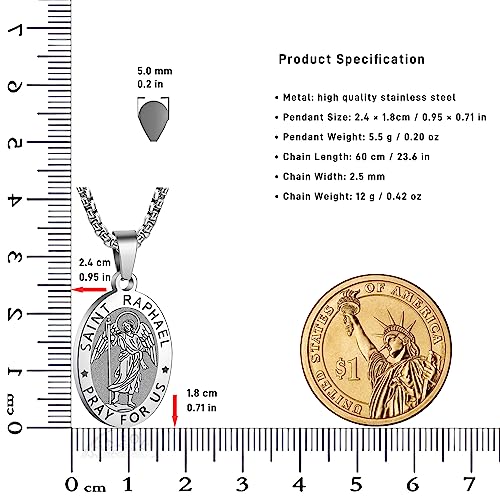 Patron of Saint Necklace, St. Michael/Virgin Mary/Raphael/Jude/Christopher/Benedict/Joseph/Patrick/Francis/Florian/Thomas/Anthony, Stainless Steel 24"2