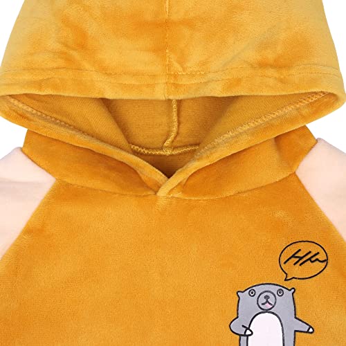 Image of Bold N Elegant Unisex Kids Velvet Fleece Solid Happy Hamster Bear Cartoon Warm Velvet Pullover Sweatshirt Hoodie Tshirt and Pyjama Pant Winter Clothing Set