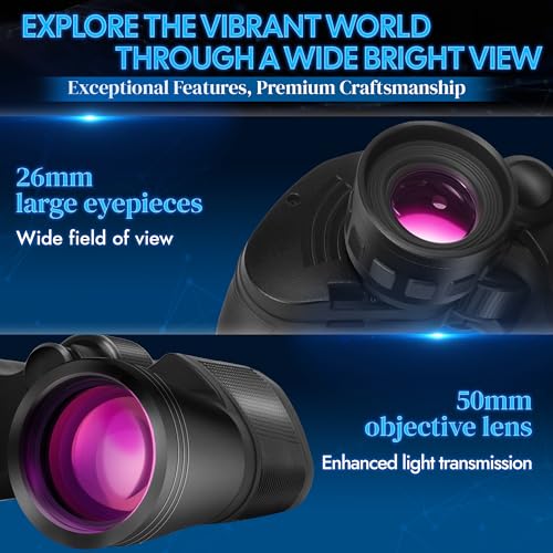 Binoculars for Adults High Powered with Low Light Vision, 20 x 50 Compact HD Binoculars for Bird Watching Travel Hunting Cruise Outdoor Sports with Carrying Case & Strap