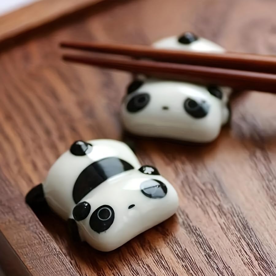 Chopstick Rests Holder Set, 2pcs Ceramic Panda Shaped Tableware Stand for Cute Dining Table, Kitchen Restaurant Home Decor