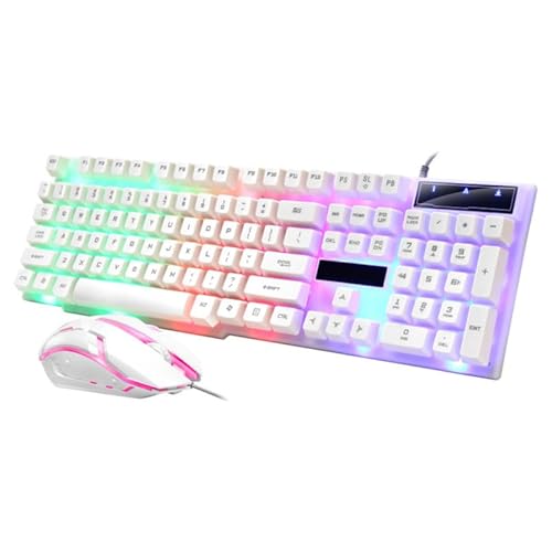 Angoily Clavier Souris USB Câblé Ensemble Clavier Filaire Ergonomique pour Pc Jeu Informatique Durable Confortable Et Précis