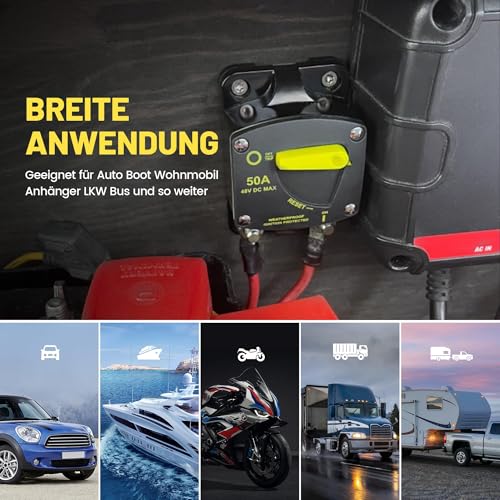 RED WOLF 30A Auto Schutzschalter DC 12V-48V, Automatische Sicherung 30 Ampere Sicherungsautomat kfz für LKW Boot Stereo Radio Autobatterie Sicherungshalter mit Manueller Reset