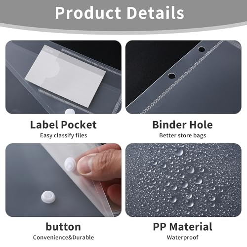 Dokumentenmappe A4, 24 Stück A4 Dokumententasche Transparent mit Etikettentasche, Wasserdichte Dokumentenmappe zum Abheften für Dokumente Organisieren Bürobedarf Hausaufgaben